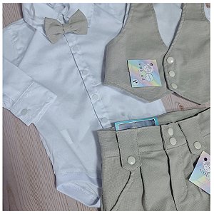 Conjunto Batizado Menino Calça Saruel e Colete-CORES CLARAS