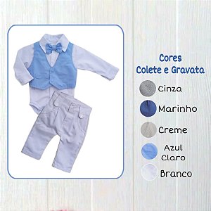 Conjunto Batizado Menino Calça Branca e Colete/Gravata Colorida