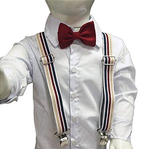 Camisa Social Body Gravata + Suspensório Estampado Bebê Menino