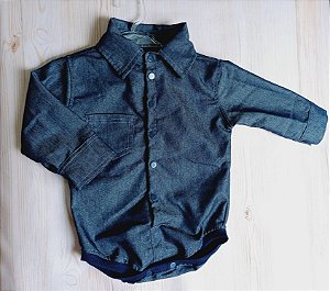 BODY CAMISA JEANS MANGA LONGA BEBÊ