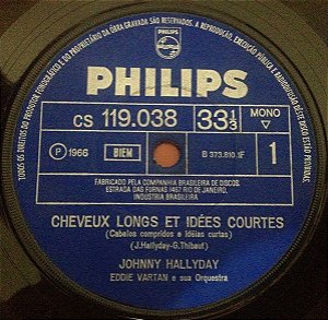 Compacto - Johnny Hallyday ‎– Cheveux Longs Et Idées Courtes / Du Respect