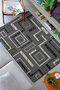 Tapete Sisal Antiderrapante Geometrico Preto - S552 - 2,00x2,50