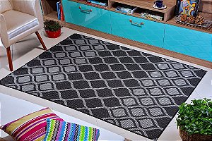 Tapete para Sala Sisal Antiderrapante com Quina de Proteção Preto Geometrico - S566 - 2,00x2,50