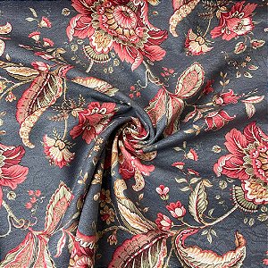 Tecido Karsten Acquablock Interno Antimancha Floral Vermelho fundo Jeans Marble 15