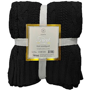 Manta Tricot Chenille Preto 1,30x1,50 Metros