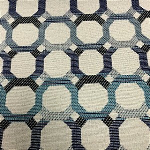 Tecido Para Sofá Jacquard Geométrico Gradil Azul- Évora 34