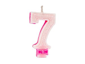 Vela de Aniversário com Glitter Número 7 Rosa - Catelândia