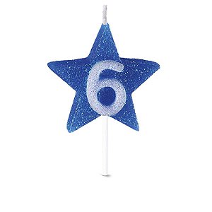 Vela de Aniversário Formato Estrela Azul Nº 6 - Catelândia