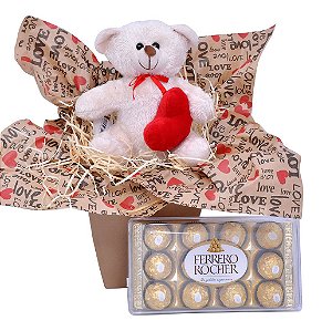 Urso de Pelúcia com Coração e Ferrero Rocher