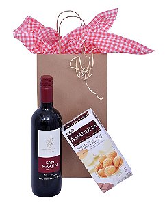 Kit Vinho e Chocolate Amandita Embalagem de Presente