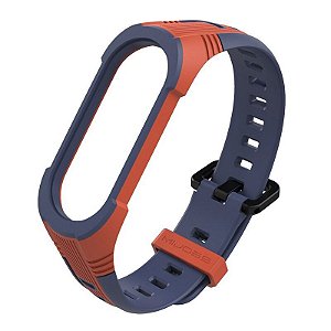 Pulseira de Silicone Robótica Azul Escuro com Laranja - Mi Band 3/4/5/6/7 e Amazfit 5