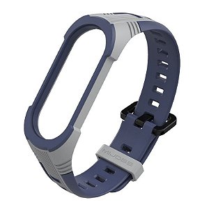 Pulseira de Silicone Robótica Azul Escuro com Cinza - Mi Band 3/4/5/6/7 e Amazfit 5