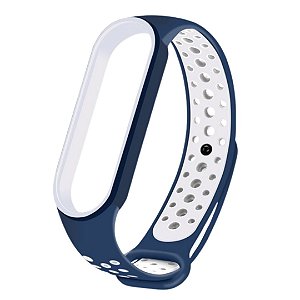 Silicone Esportiva Azul Escuro c/ Branco - Mi Band 5/6 e Amazfit Band 5