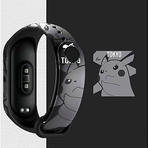 Pulseira Estampada Pikachu Preto - Mi Band 5 e 6