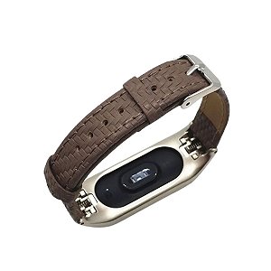 Pulseira de Couro Trançado Marrom Claro - Mi Band 5 e 6