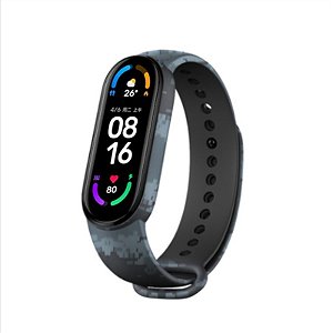 Pulseira de Silicone Estampa, pixel, cinza,Pino de Metal - Mi Band 5 e 6