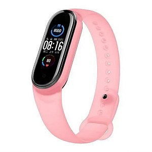 Pulseira de Silicone Transparente Rosa, Pino de Metal  - Mi Band 5 e 6