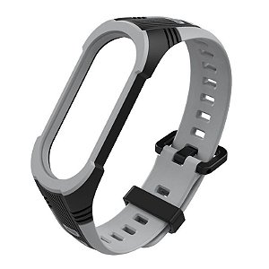 Pulseira de Silicone Robótica Preto com Cinza  - Mi Band 3/4/5/6/7 e Amazfit 5