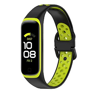 Pulseira de Silicone Esportiva Preto c/ Verde- Galaxy Fit 2 R220