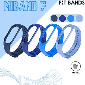 Kit c/ 4 Pulseiras de Silicone Azul com Pinos de Metal - Mi Band 7