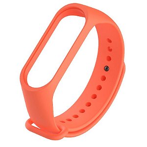 Pulseira de Silicone Lisa Laranja, Pino de Metal - Mi Band 3/4