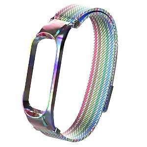 Pulseira de Metal c/ fecho Magnético Holográfico Arco-Iris - Mi Band 3/4