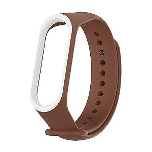 Pulseira de Silicone Dupla Marrom c/ Branco,  Pino de Metal - Mi Band 3/4