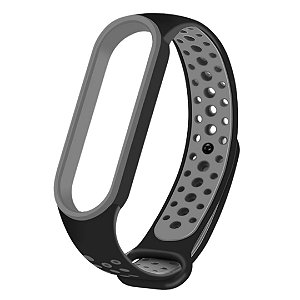 Silicone Esportiva Preto c/ Cinza - Mi Band 5/6 e Amazfit Band 5