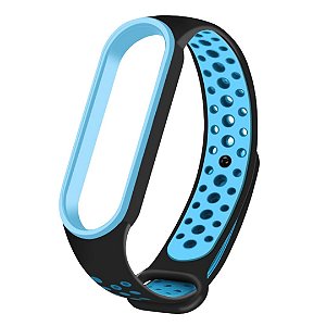 Silicone Esportiva Preto c/ Azul Claro - Mi Band 5/6 e Amazfit Band 5