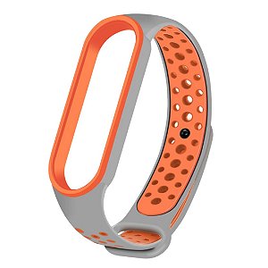 Silicone Esportiva Cinza c/ Laranja - Mi Band 5/6 e Amazfit Band 5