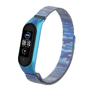 Metal Camuflada Azul com Trava de Segurança - Mi Band 5 e 6