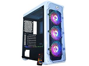 Gabinete Gamer K-Mex White Trooper Polygon CG-07B1 - RGB ATX 8 FANs Branco