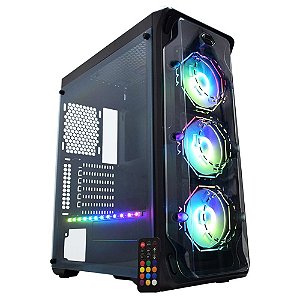 Gabinete Gamer Dark Trooper Polygon, 3x Fan ARGB, Lateral em Acrílico, Preto - CG-03B1