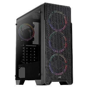 Gabinete Gamer Aerocool Ore Saturn, Mid Tower, 3x FAN RGB Frontais, Lateral em Acrílico, Preto