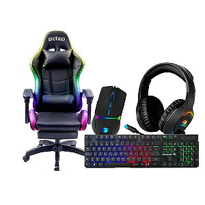 KIT LIDER GAMER- CADEIRA PCTOP RGB, MOUSE CRUSADER RGB, TECLADO BLACKFIRE,HEADSET HOLT