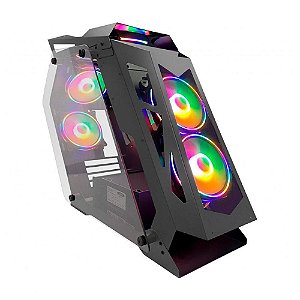 Gabinete Gamer Pixxo, Gs Preto RGB, Coler Fans, Lateral Vidro