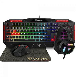 Kit Gamer 4 em 1 Poseidon M2 Gamdias - Teclado + Mouse + Headset + Mouse Pad