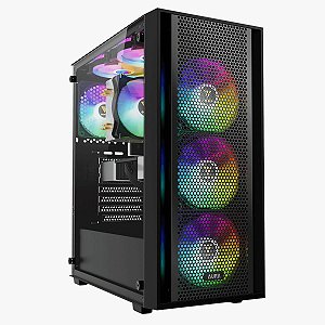 Gabinete Gamer Gamdias Aura GC2 Elite, Vidro Temperado, ATX, Mid Tower, RGB, Com 4 Fans, Sem Fonte, Black