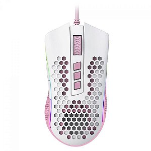 Mouse Gamer Redragon Storm, RGB, Branco Com Rosa - M808wp