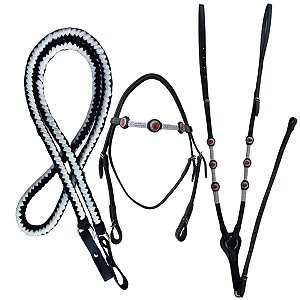 Conjunto Peitoral, cabeçada e rédea mangalarga em couro com trançado Com Linha!!!