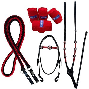 Kit Mangalarga Completo Rédea com Biqueira + Peiteira e Cabeçada + Liga