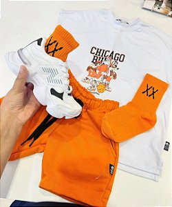 Conjunto Infantil Masculino Chicago Branco e Laranja