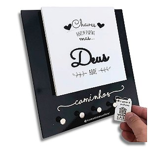 Porta Chaves Momento Casa Deus Preto e Branco Quadrado