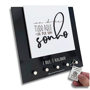 Porta Chaves Momento Casa Sonho Preto e Branco Quadrado