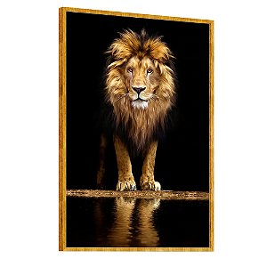 Quadro Leão Dourado Reflexo Lindo