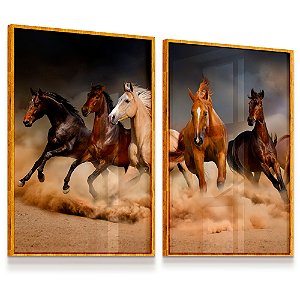Quadro Decorativo Cavalos Selvagens Deserto Corrida kit 2