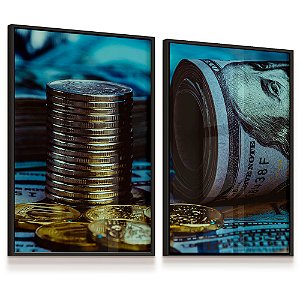 Quadro Decorativo Dólar Moeda Dinheiro Money Negócios Kit 2