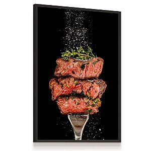 Quadro Decorativo Carne Churrasco Garfo Gourmet Sal