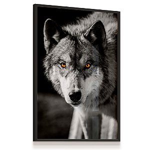 Quadro Decorativo Lobo Preto e Branco Animal