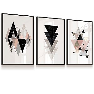 Quadro Composição Telas Abstrato Moderno Ouro Kit 3 Quadros - Art Parede - Quadros  decorativos